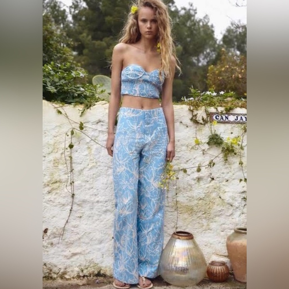 Zara Blue and White Floral Pants